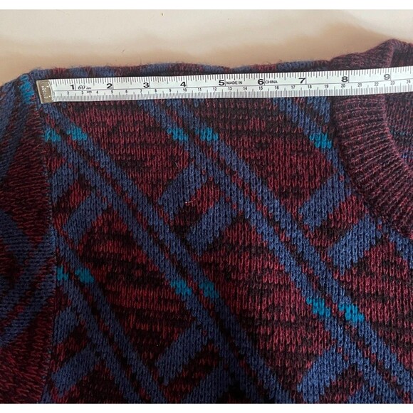 Trend Basics Vintage 90s Maroon Blue Plaid Diamond Pattern Knit Sweater Jumper - Picture 15 of 16